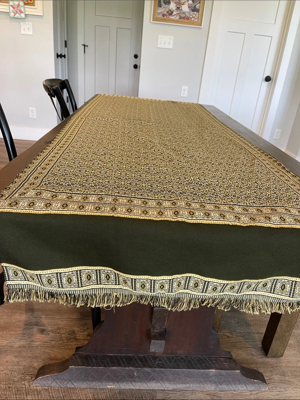 AboElela Egyptian Tapestry Runner/Shawl Green/Gold/Cream